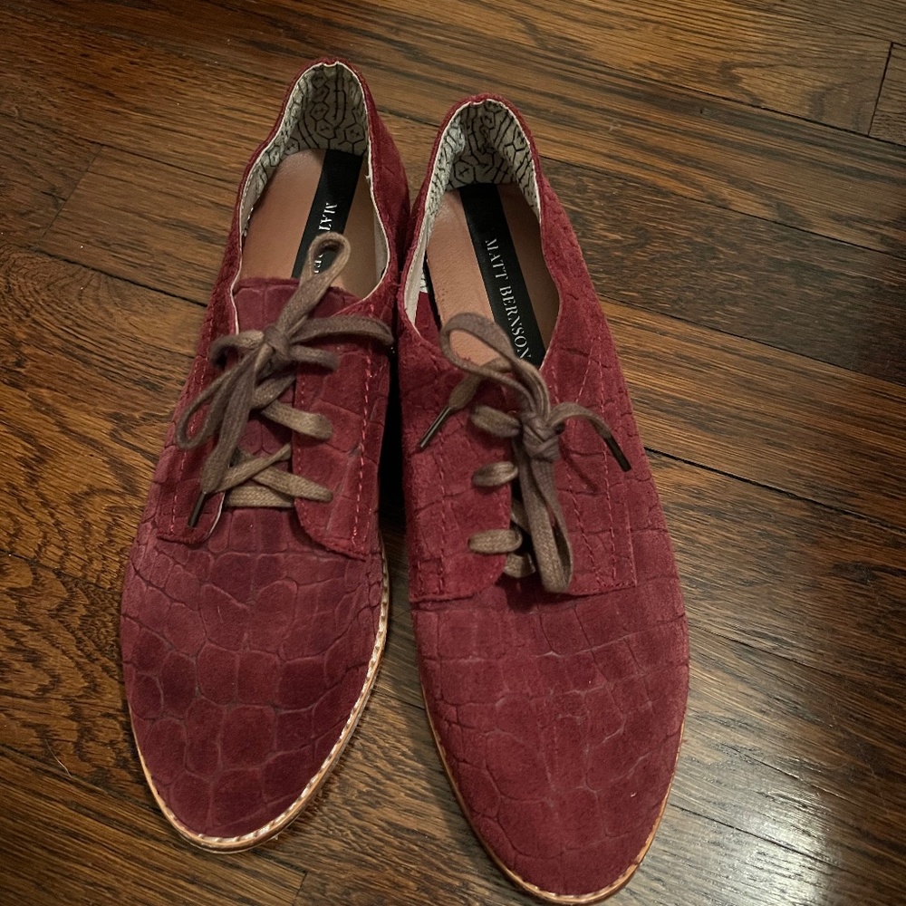 Matt bernson maroon purple faux animal print leather lace Oxford shoes 6.5